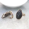 Cluster-Ringe Rohe Türkise Antike Kupferlünette Schwarzer Meteorolith Rosenquarz Band Retro Punk Verstellbarer Fingerschmuck Modegeschenke