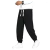 Calças masculinas moda baggy bottoms casuais corredores elásticos calças esportivas ginásio de seda gelo pantalones cor sólida harem