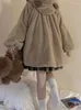 Kvinnor jackor Brown Korea kawaii huva kvinnor Pocket Loose Sweet Lolita Wool Coat Kvinnlig långärmad japansk y2k överrock varm vinter