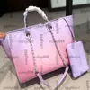 Womens Holiday Series Rainbow Iridescent Beach Shopping Pags Deauville مع القابض مع الأدوات المعدنية الفضية Matelasse Chain Crossbody حقائب اليد 36 سم