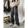 Męskie dżinsy patchwork niebieski ładunek unisex proste swobodne spodnie Muti-pockets Hip Hop Streetwear 90s Vintage Fashion Pants