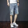 Denim Shorts, Men's Summer Loose Fit, Straight Leg, Korean Version, Brand with Holes, Personalized Trendy Brand, Cropped Pants, Thin Mid Length Pants