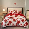 Ensembles de literie King Size Set coton rouge mariage imprimé floral linge de lit housse de couette draps et taies d'oreiller