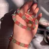 Strand Natural Red Green Strawberry Quartz Bamboo Armband Barrel Beads Factory Direct Sales