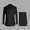 Costumes pour hommes 2pcs / set veste de costume manches longues revers double boutonnage patte de boutonnage coupe droite ourlet droit vêtements d'affaires poches à rabat mariage el