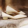 Pumps dames zomerschoenen parel Poaled teen schoenen voor vrouw 2023 witte mocassins lage hak elegant worden aangeboden e mode Koreaanse stijl