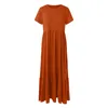 Casual Dresses Tops for Women 2024 Elegant Beach Short Sleeve Crewneck Swing Dress Flowy Tiered Maxi Robe Ete Femme