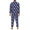 Nachtkleding voor heren Pyjama's Heren Sneeuwvlokprint Nachtkleding Blauw en wit 2-delige vintage pyjamasets Lange mouwen Kawaii Oversize Home