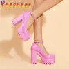 Kleidschuhe Voesnees Neue Mary Janes Schuh Rosa Runder Kopf Dicke Ferse Plattform Frauen Pumps High Heels Mode Knöchel Schnalle Strap Single H240321