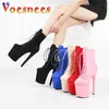 Dress Shoes 8 inches Super Stiletto heels Flock Lace Up Low tube Ankle Boots 20CM Stripper shoes Pole Dancing Sexy Black Platform Heels H240321T8G0QZ67