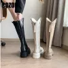 Stiefel 2023 Winter Knie High Stiefel Frauen runden Zehen Reißverschluss Samt warme Bahnsteigschuhe Fashion Street Knight Long Stiefel Kleiderdesigner