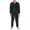 Homens sleepwear arco-íris música notas pijamas homens floral impressão quente noite outono 2 peça casual oversized conjunto personalizado