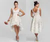 2019 Summer Short Beach Wedding Dresses V Neck A Line High Low Hem Ivory Lace Informal Bridal Gowns1298924