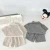5485C Babykleding Set Zomer Eenvoudige Mode Jongens Pak Plaid Korte Mouw ShirtShort 03Y Kinderen Tweedelige 240313