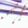 Kolczyki Dangle 585 Purple Gold Splated 14K Rose Otwarty Star Line Ear Linia Blosy Tassel For Women Charm Elegancka słodka biżuteria ślubna