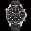 eternity Stopwatch Watches OMF Latest 9900 Chronograph Automatic Black Dial Ceramic Bezel 44MM Mens Watch Diver 300M 210 22 44 51 2488