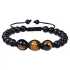 Pulseira de ametista com pedra de olho de tigre natural ajustável, pulseira preta fosca para homens e mulheres, joias da moda