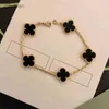 Vanclef Van Klassieke Mode 4/4 Leaf Clover Armbanden Charm Bangle Chain 18k Gouden Agaat Schelp Parelmoer voor Dames Meisje Bruiloft Moederdag