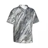 Chemises décontractées pour hommes Chemise hawaïenne en marbre dégradé Homme Vacances Blanc et gris Marbres naturels Streetwear Custom DIY Cool Blouses
