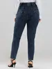 LIH HUA femmes grande taille jean automne Chic élégant jean pour femmes potelées coton tricoté jean 240315