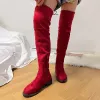 Laarzen kerst rood sexy feestlaarzen mode suède dames over de knie hoge hiel laarzen stretch suede winter tall laarzen bota's feminino