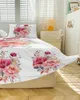 Sängkjol Pion Blomma lämnar elastisk utrustad sängöverdrag med kuddväskor Skydd Madrass Cover Bedding Set Sheet