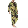 Men's Sleepwear Pajamas Man Cute Monkey Bedroom Animal Print 2 Piece Retro Pajama Sets Long Sleeves Warm Oversized Home Suit