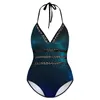 Mulheres Swimwear Estrelas Galaxy Maiô Azul e Verde Uma Peça Push Up Surf Fatos de Banho Sexy Cross Back Maiôs Mulheres Beachwear