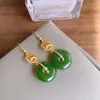 Boucles d'oreilles pendantes en Jade Hetian naturel vert, boucle de sécurité, longue suspension, argent Sterling S925, Anti-allergie pour femmes