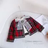 Lady Style Kids Plaid Clothes Set Girls Red Gitter Long Sleeve Blazers Outwear Pleated kjolar 2st Ins Ins Children Gitter Outfits Q8772