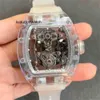 Desginer Mechanical Automatic L Watch Watch Date RM056 Tourbillon Mechanical Uxury Snow Glazed Hollowed Watch Put Fashion Transparent Tape for Menl