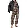 Pantalon sarouel imprimé à carreaux avec cordon de serrage pour femme, pantalon en mélange de laine de haute qualité, vêtements coréens, printemps 2024