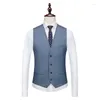 Men's Suits Jacket Vest Pants / 2024 High Quality Men Slim Suit Formal Business Groom Wedding Social Dress Blue Grey High-end Casual Tuxedo