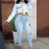 Plus size Street Street ASYMMETRICA CUT COLLE JEANS magro 3xl Women Party Club Outfit Sexy Rinfed Mid Waist Denim Pant 240315