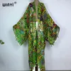 Sommar Kimono Women Retro Bohemian Print Cardigan Kvinnlig blus Lous Casual Beach Cover Up Party Kuwait Kaftan