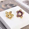 Boucles d'oreilles à tige GG Jewelry Cz Pave Pearl Blanc Jaune Plaqué Or Fleur