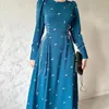 Roupas étnicas Mulheres Eid Muslim Vestidos Marrocos O Pescoço Vestidos Impressão Árabe Dubai Kaftan Vestido Solto Fit Casual Tornozelo Comprimento 2024