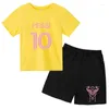 Conjuntos de roupas crianças verão esportes camiseta no.10 impressão celebridade ídolo top shorts 2p menino/menina bebê criança 3-13y camisa casual encantador conjunto