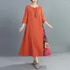 Casual Dresses Women Spring Summer Dress Retro Color Matching Printed A-line Loose Hem Three Quarter Sleeves Maxi