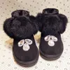 Boots Black Cow Suede Women Ankle Handmade Rhinestones Real Rabbit Fur Sweet Ladies Snow Thicken Plush Warm Winter Shoes