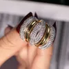 Big 925 Srebrny koktajl Pierścienie dla kobiet luksusowe złoto plastowane 238pcs symulowany diamentowy malarstwo pełne kamienne biżuterię