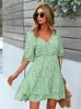 Partykleider WYBLZ Sommer Kurzarm Minikleid Boho Vintage Casual Blumendruck Tiefer V-Ausschnitt Kleidung Cottagecore Für Frauen