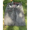 Calças femininas estéticas vintage y2k gótico moda crânio bordado solto praia verão rua denim shorts homens mulheres basquete