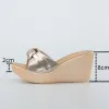 Boots Plus Size 3243 Open Head Wedges Slippers Women Wedding Shoes Summer 2022 Gold High Heels Slides Ladies Beach Slippers