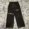 Herr jeans streetwear jnco y2k hip hop cartoon grafisk tryck vintage baggy svarta byxor män kvinnor hög midja bred benbyxor vinter01 705