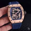 Desginer Mechanical Automatyczne L Watch Gumowa wielofunkcyjna różana superklon męski czarny zegarek złota mężczyźni Sapphire Automatyczny mechaniczny