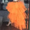 Saias Maxi Tutu Vestido Alto Baixo Tule Saia Tiered Ruffles Assimétrico Prom Party Saia Faldas