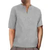 Męskie koszule T Summer Solid Kolor Tops Casual V-dheck krótki rękaw luźna bawełniana lniana bluzka w stylu etnicznym