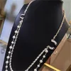 Designer Pendant Necklaces Double Letter Clogo Gold Crysatl Pearl Rhinestone Sweater Necklace Women Wedding Party Cclies Jewerlry 746