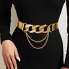 Belts Elastic Belts With Chain Decor For Women Elastic Belt Faux Leather Stretchy Metal Buckle Fabric Cinch Waist Belts For Women